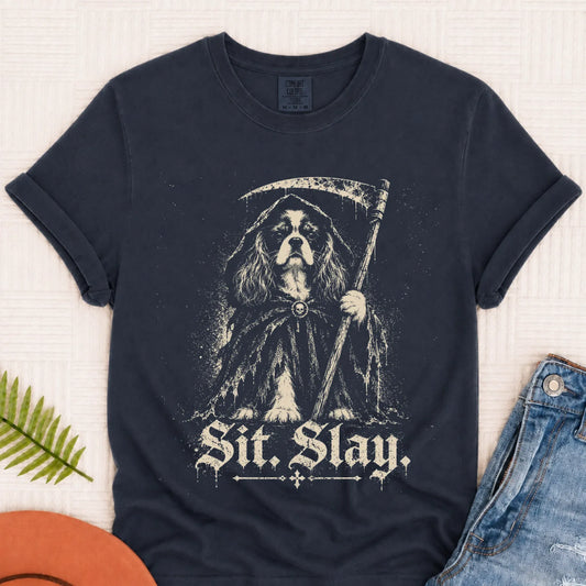 Custom Cavalier Grim Reaper Halloween Unisex TShirt Navy