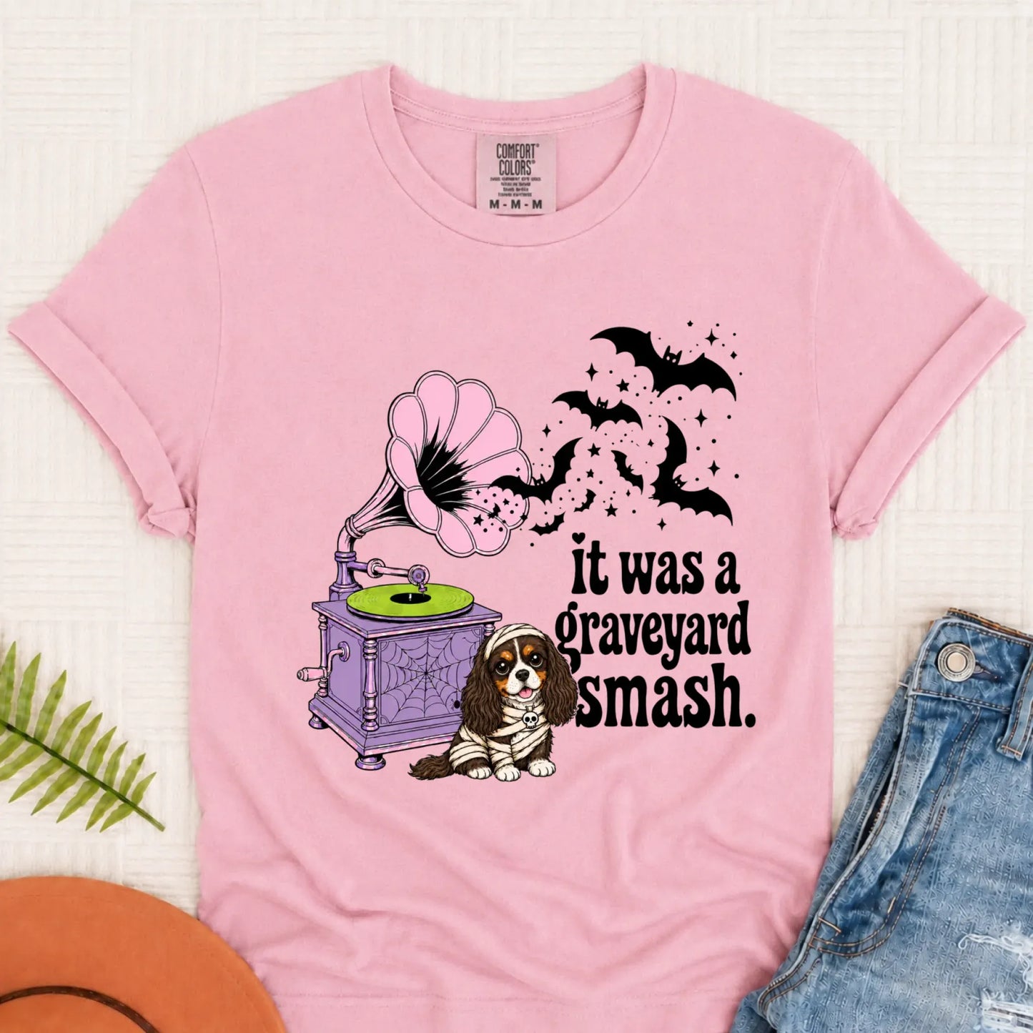 Custom Cavalier Halloween Graveyard Smash Unisex Tshirt Blossom