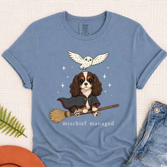 Custom Cavalier Halloween Mischief Managed Unisex TShirt Blue Jean
