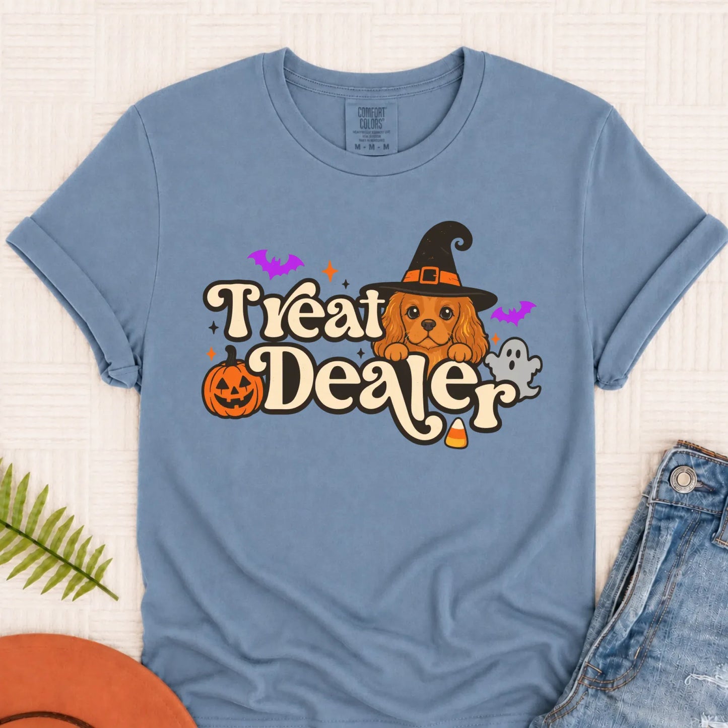 Custom Cavalier Halloween Treat Dealer Unisex Tshirt Blue Jean
