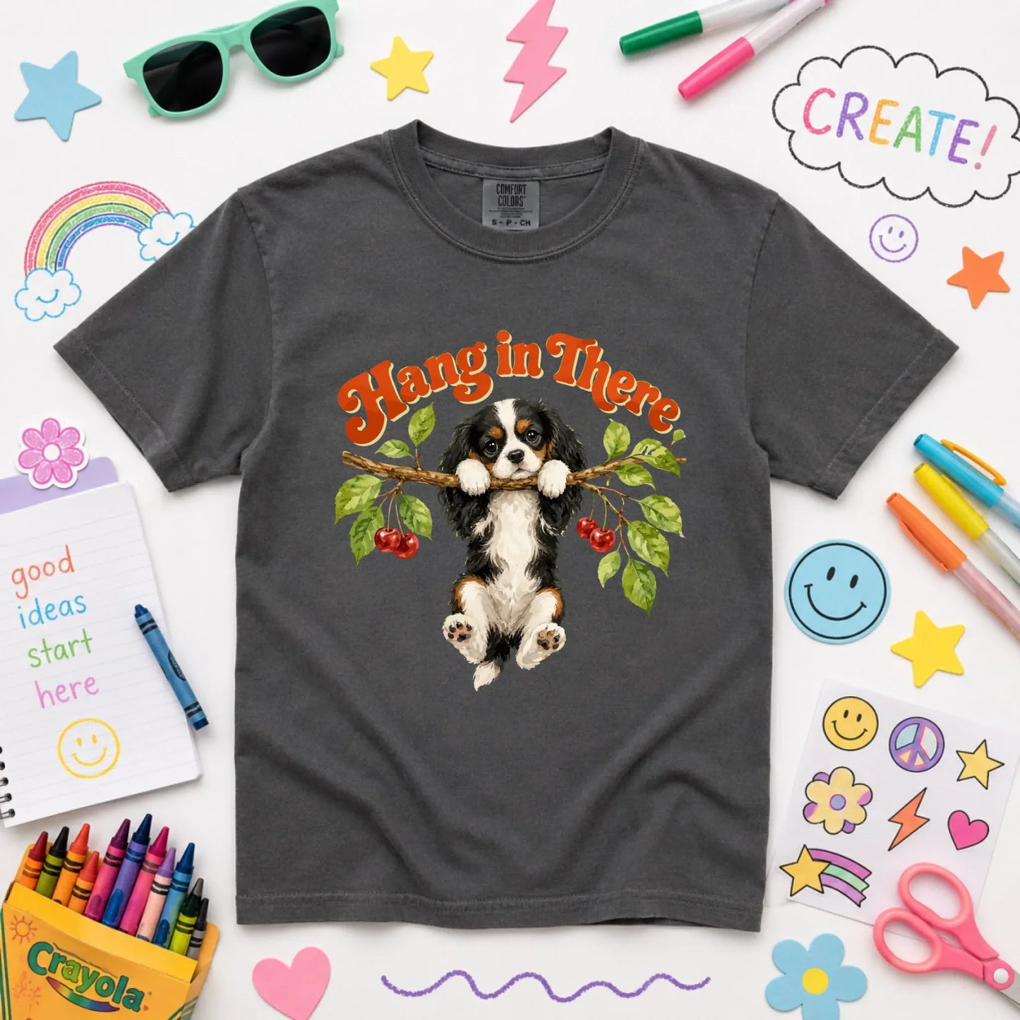 Custom Cavalier Hang In There Unisex YOUTH Tshirt Pepper