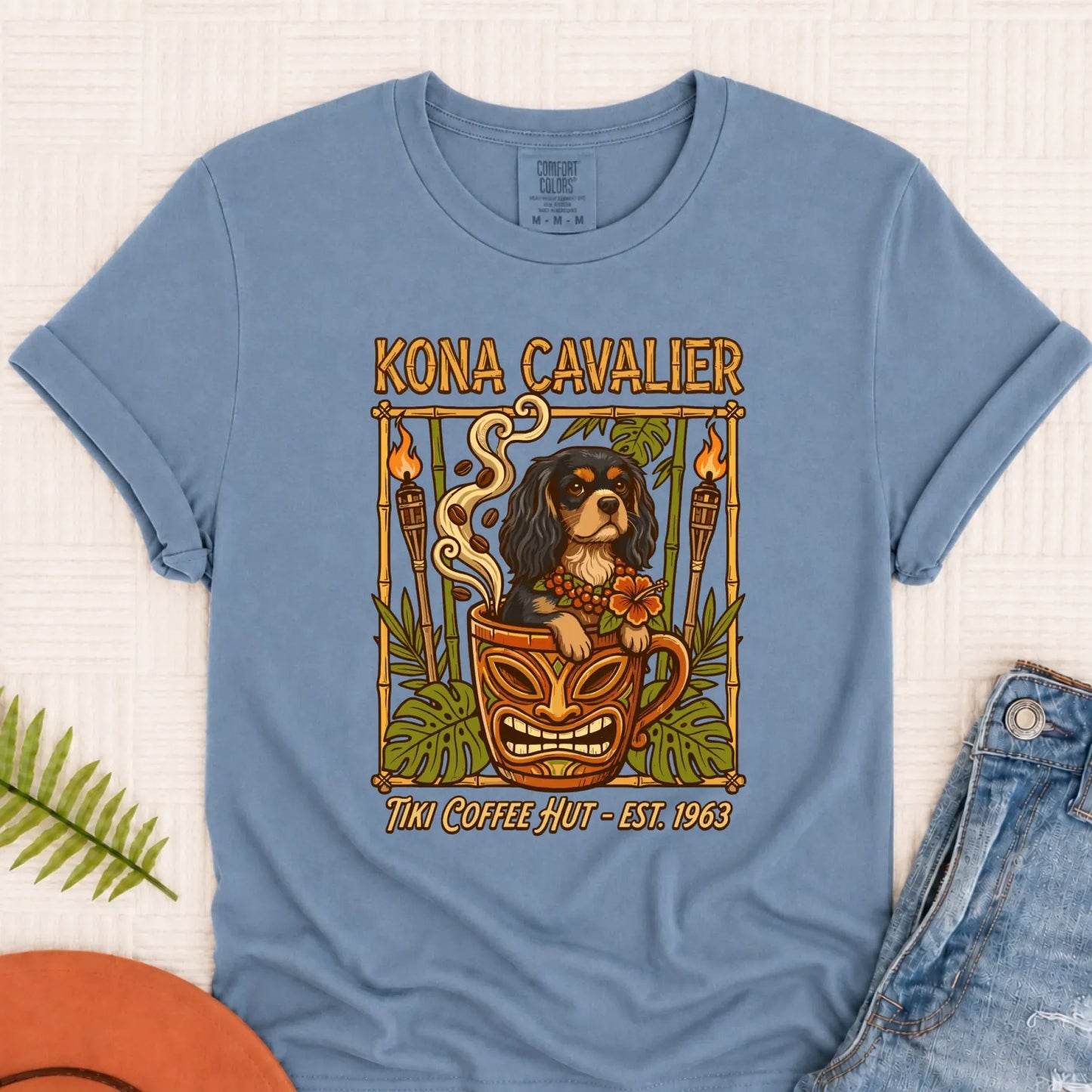 Custom Cavalier Hawaiian Coffee Unisex TShirt Blue Jean