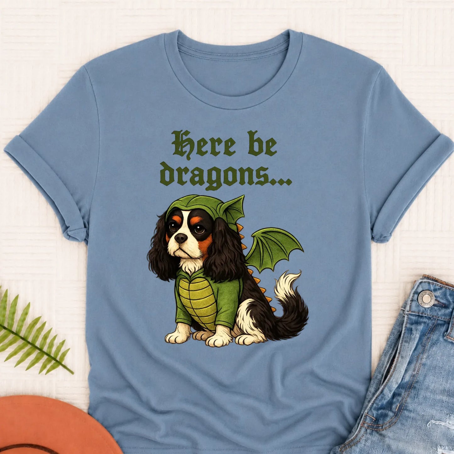 Custom Cavalier Here Be Dragons Unisex TShirt Blue Jean