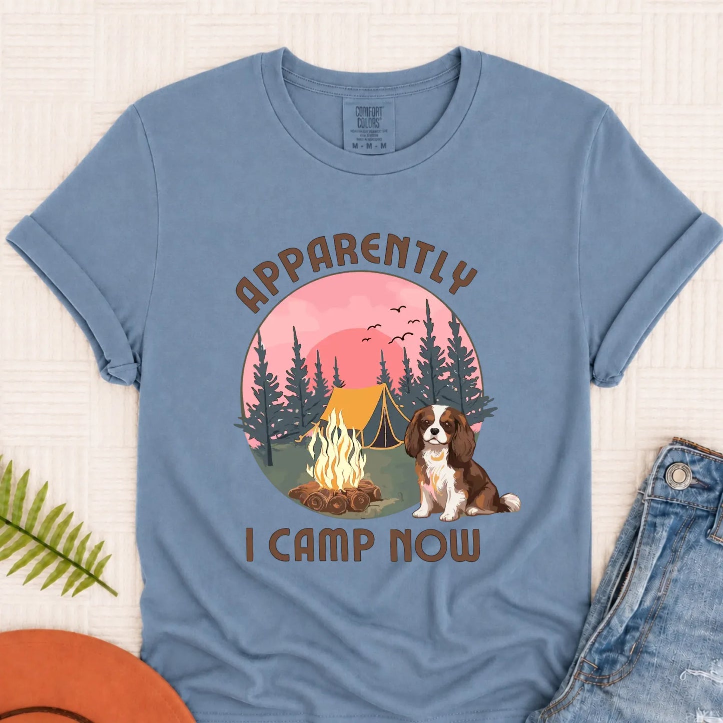 Custom Cavalier I Camp Now Camping Unisex TShirt Blue Jean