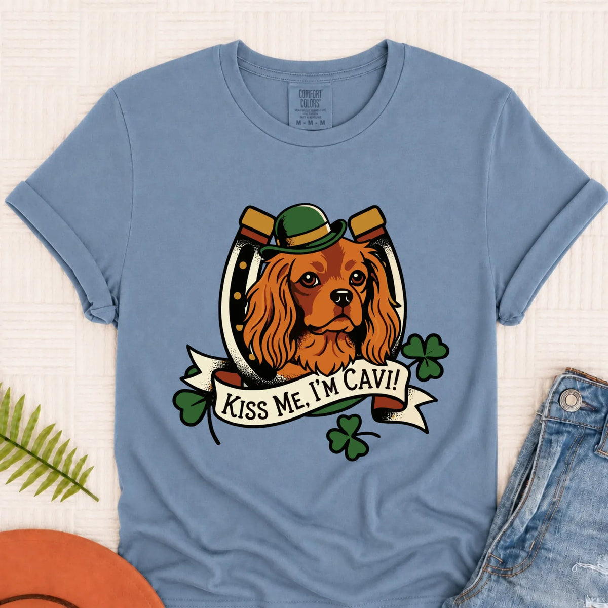 Custom Cavalier Irish Kiss Me Unisex Tshirt Blue Jean
