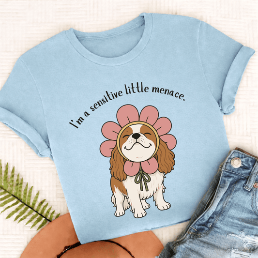 Custom Cavalier King Charles Little Menace Unisex TShirt Chambray