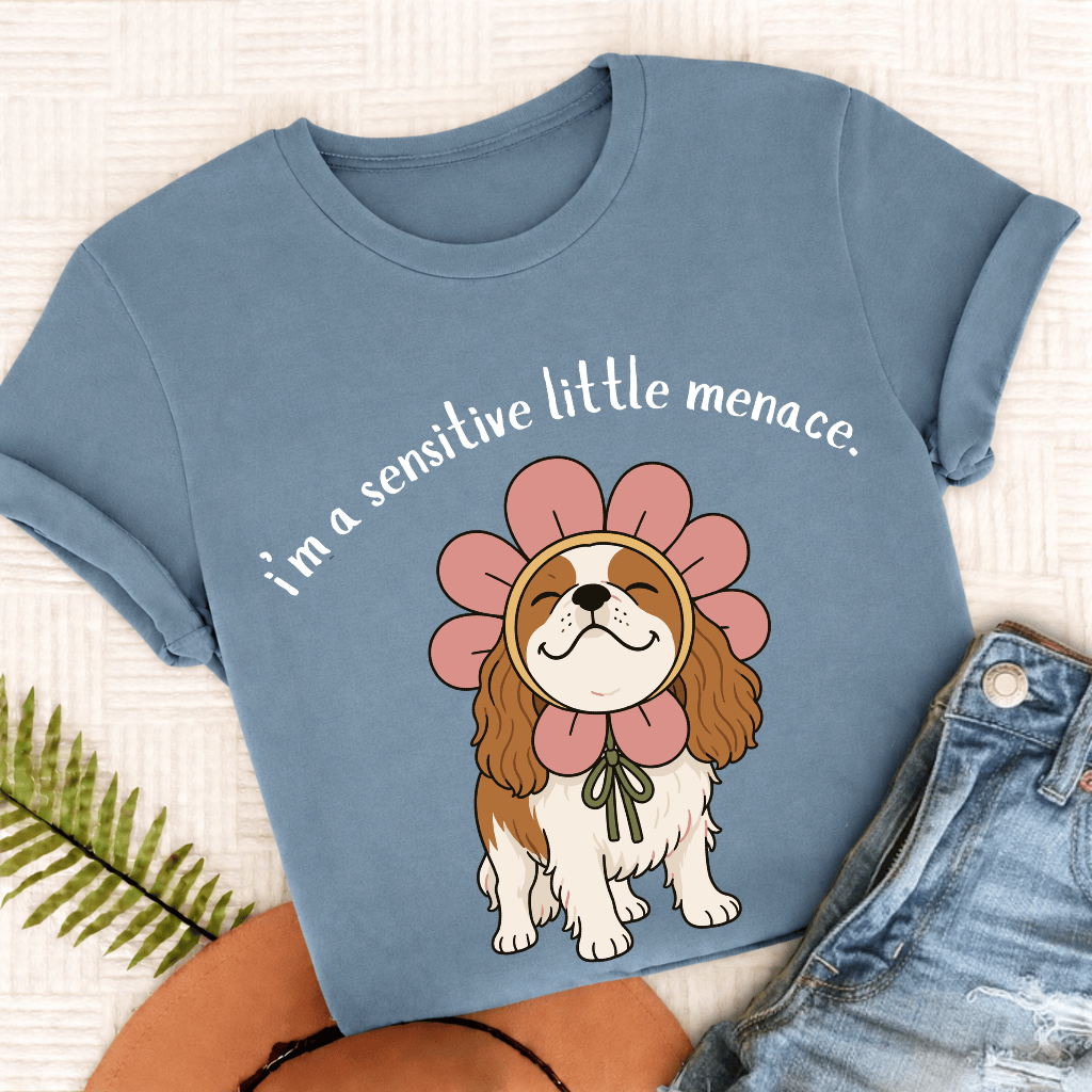 Custom Cavalier King Charles Little Menace Unisex TShirt Blue Jean