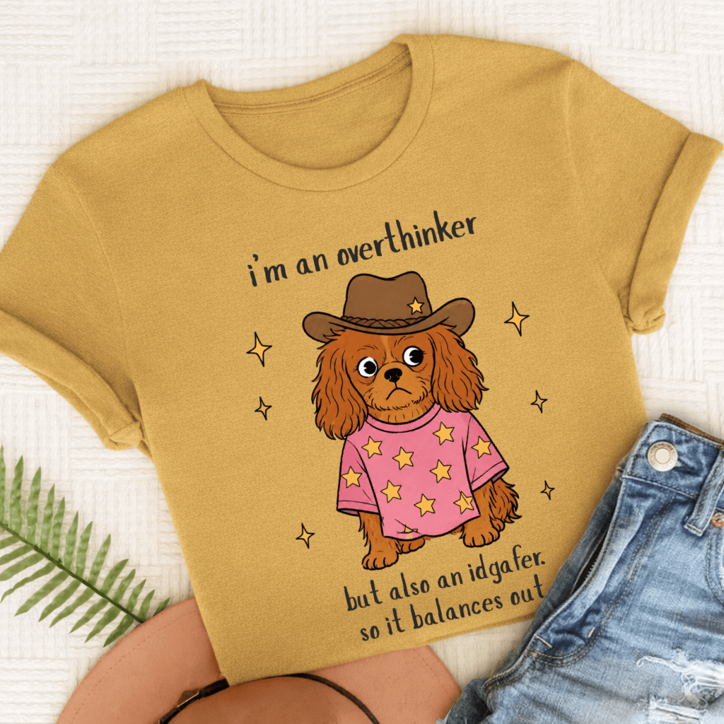 Custom Cavalier King Charles Overthinker Unisex TShirt Comfort Colors Mustard