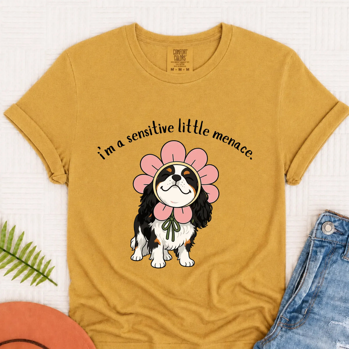 Custom Cavalier Little Menace Unisex TShirt Mustard