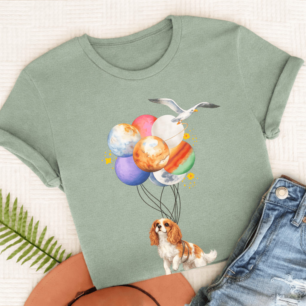 Custom Cavalier Planet Balloons Unisex TShirt Comfort Colors Bay