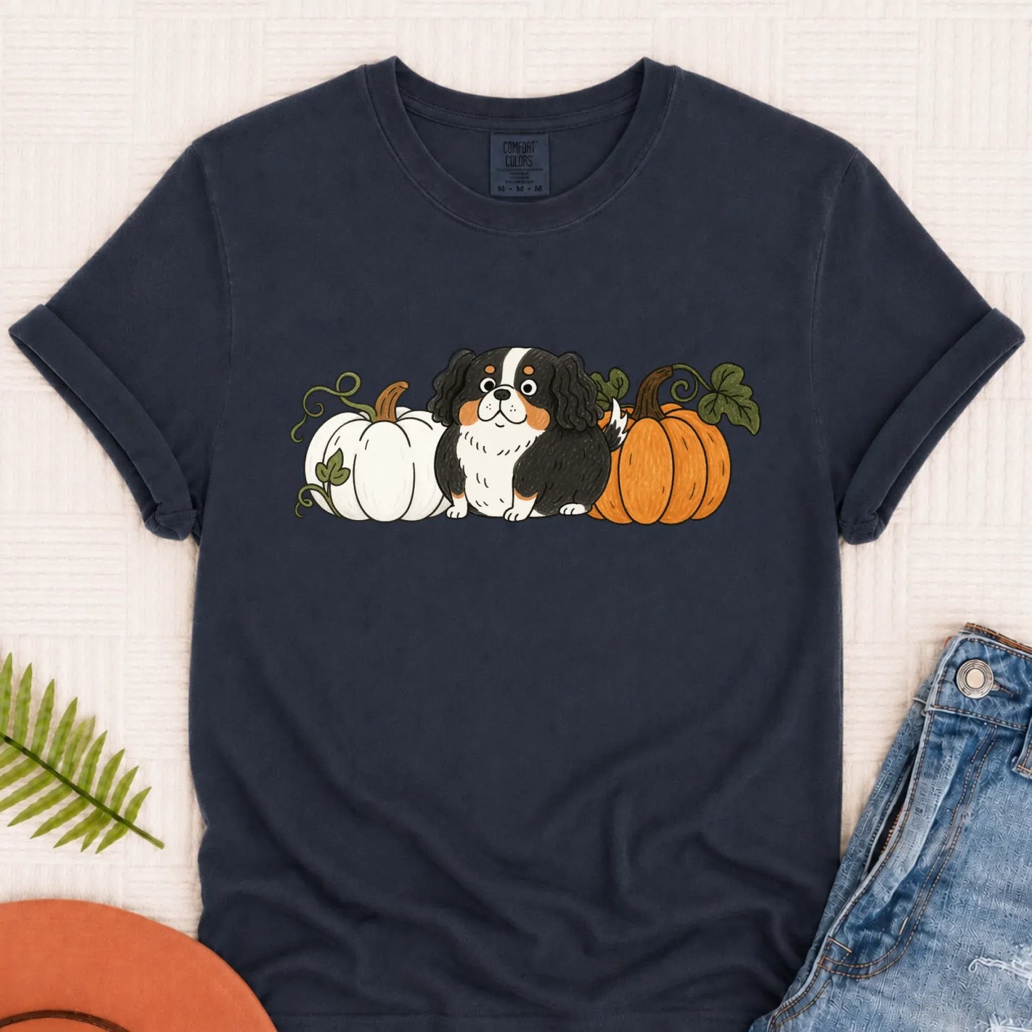 Custom Cavalier Pumpkin Pupkin Unisex Tshirt Navy