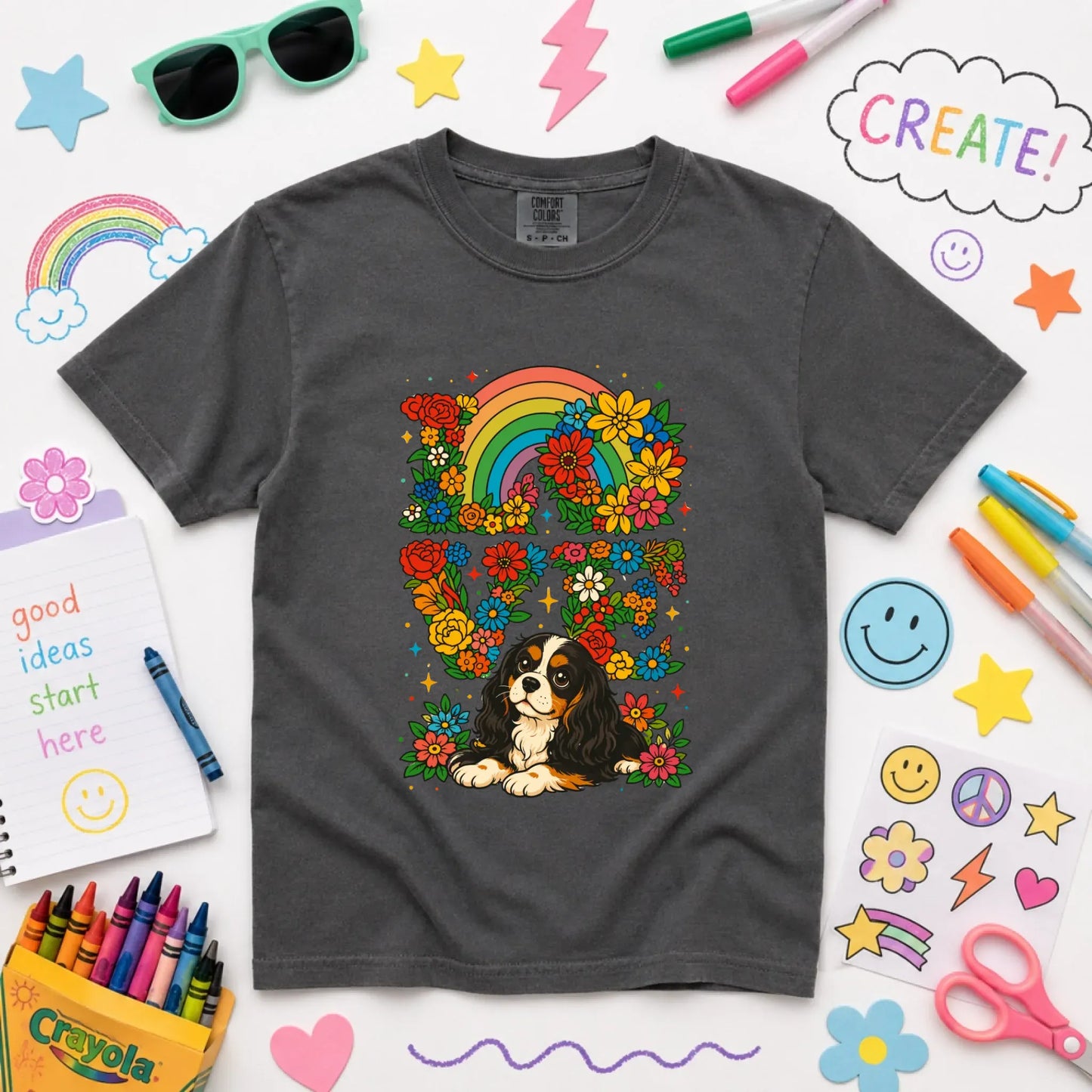Youth Tshirt Pepper / XS Custom Cavalier Rainbow Flowers Unisex YOUTH Tshirt