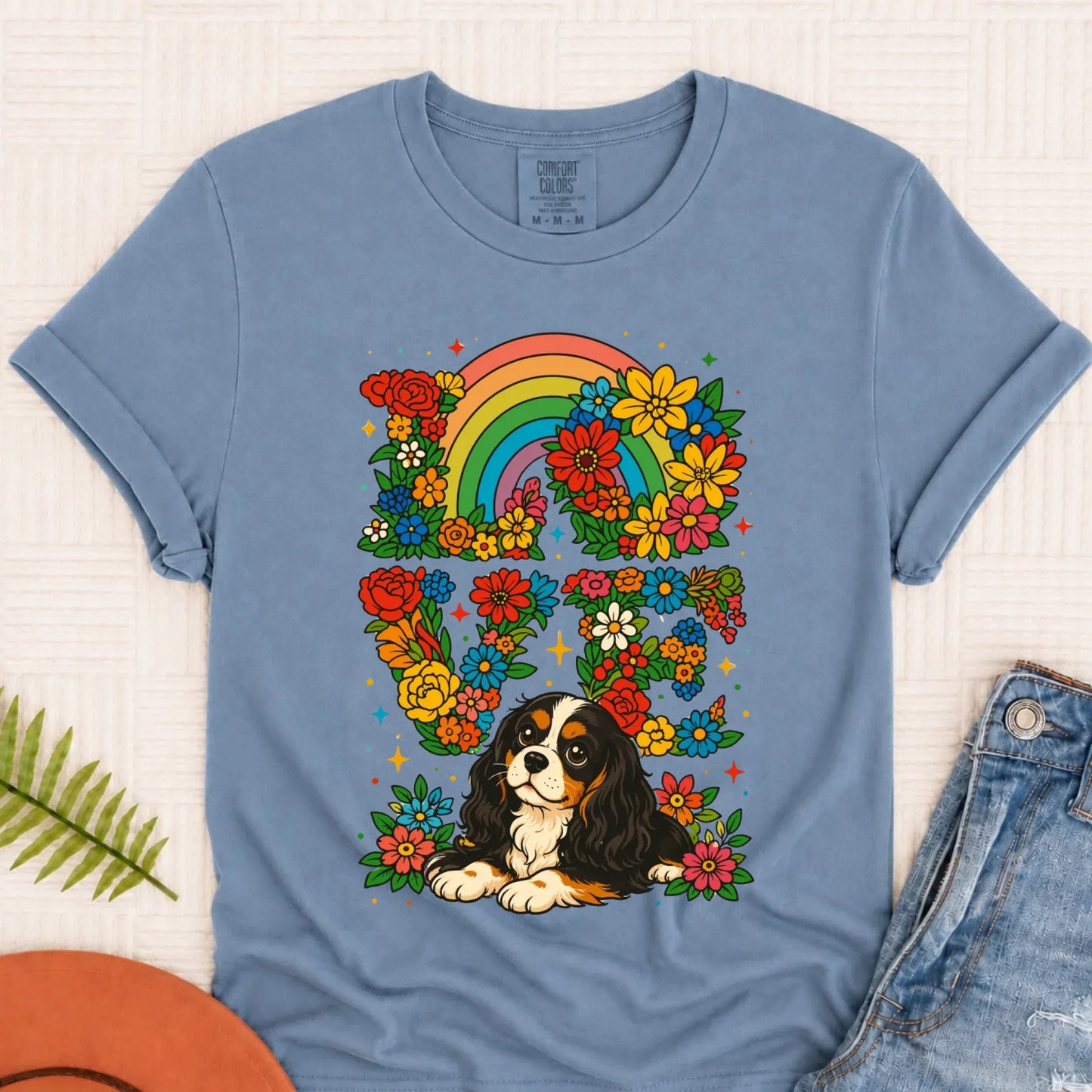 T-Shirt Blue Jean / S Custom Cavalier Rainbow LGBTQ Flowers Unisex Tshirt