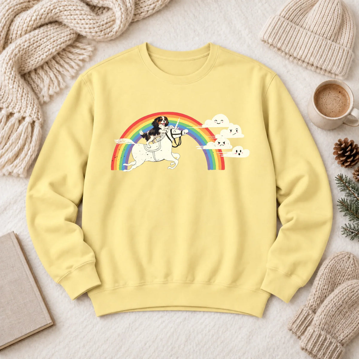 Customizer 1466 LW Sweatshirt Light / Butter / S Custom Cavalier Rainbow Unicorn Unisex Sweatshirt