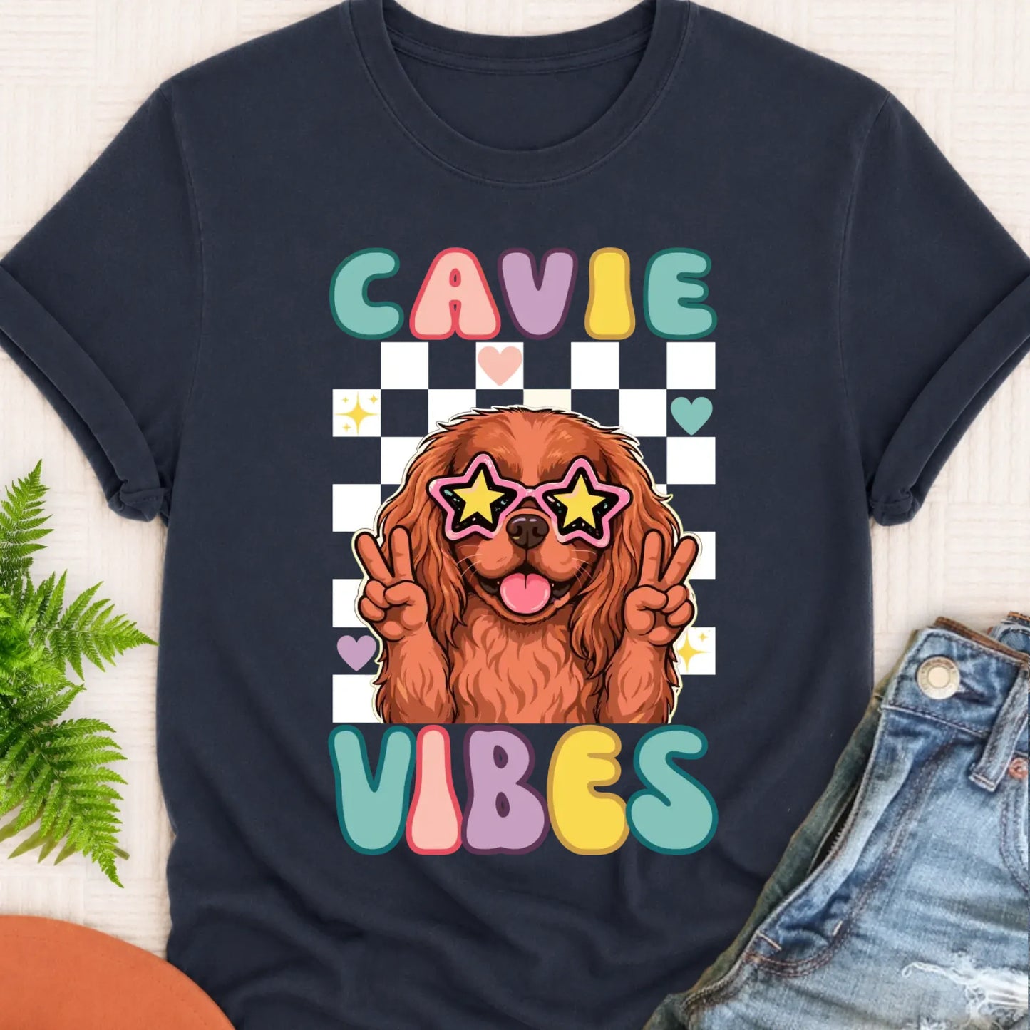 Custom Cavalier Retro Vibes Unisex TShirt Navy