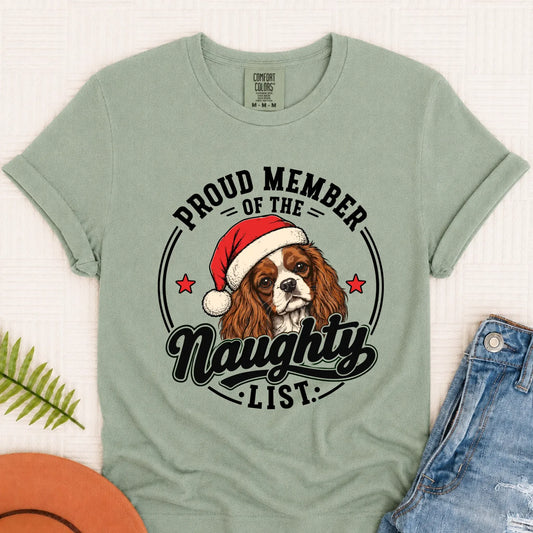 Custom Cavalier Santa Naughty List Unisex Tshirt Bay