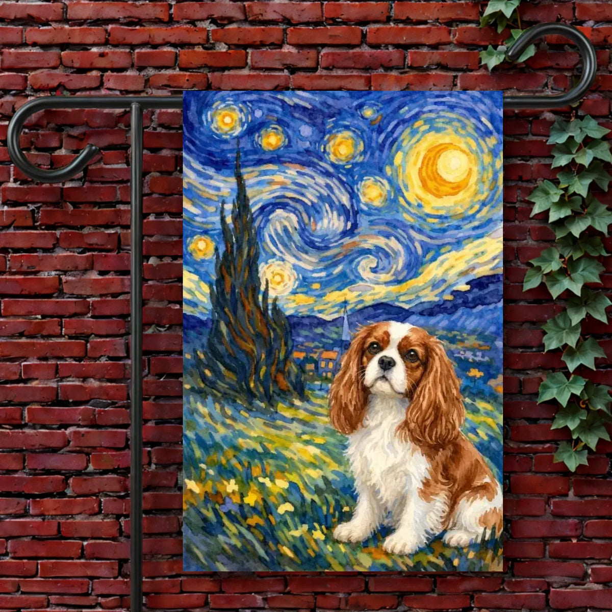 Custom Cavalier Starry Night Van Gogh Garden Flag 12'' × 18''