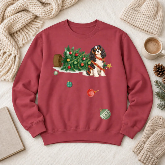 Custom Cavalier Uh Oh Christmas Tree Unisex Sweatshirt Crimson