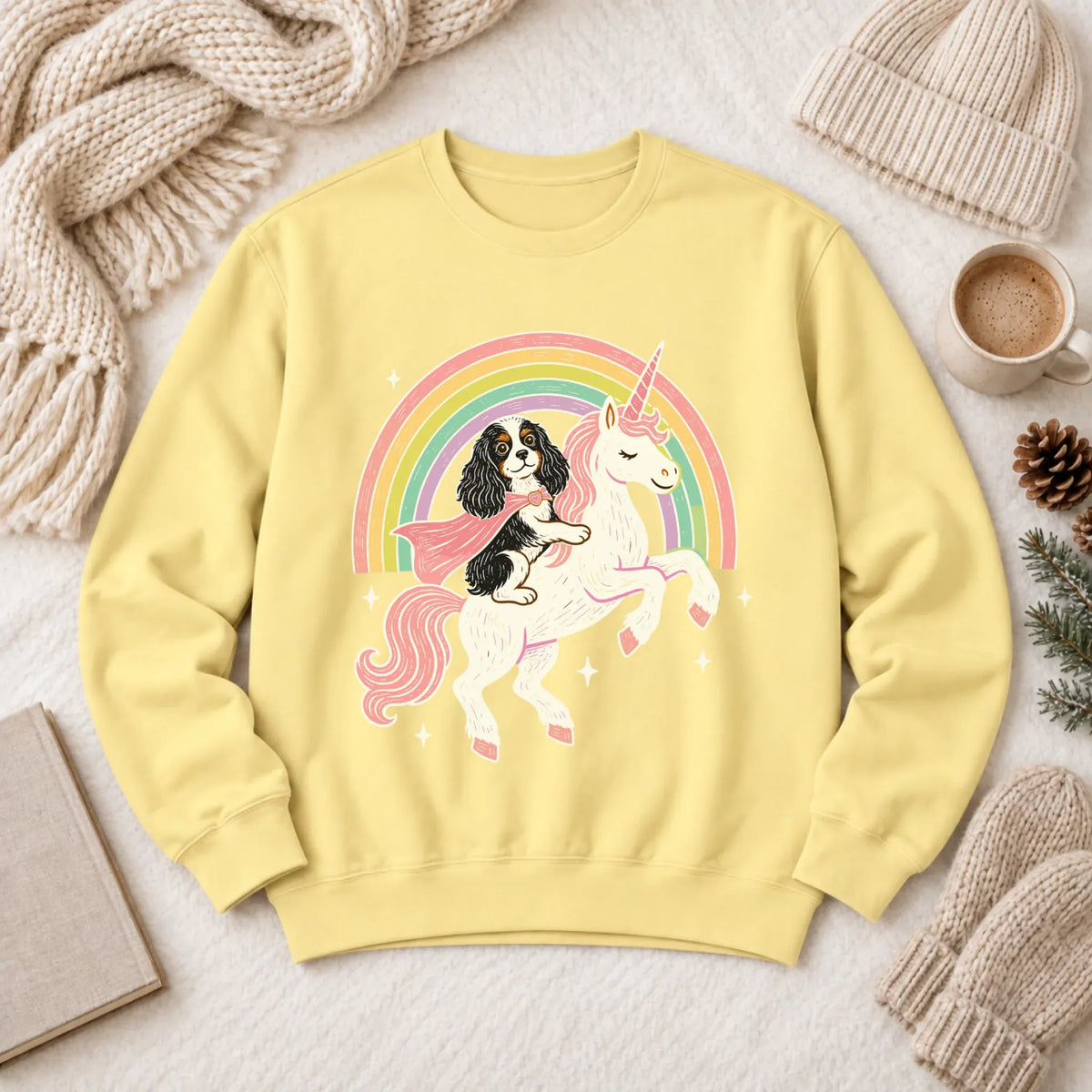 Custom Cavalier Unicorn Rainbow Unisex Sweatshirt Butter
