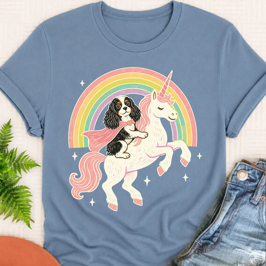 Custom Cavalier Unicorn Rainbow Unisex TShirt Blue Jean