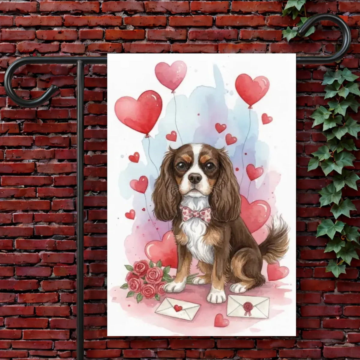 Custom Cavalier Valentine Hearts Garden Yard Flag 12'' × 18''