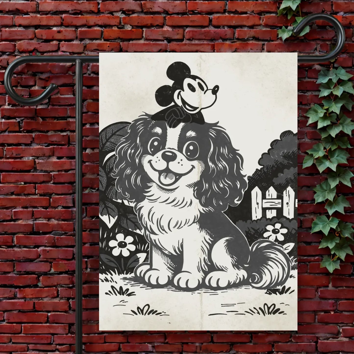 Custom Cavalier Vintage Cartoon Mouse Garden Flag 12'' × 18''