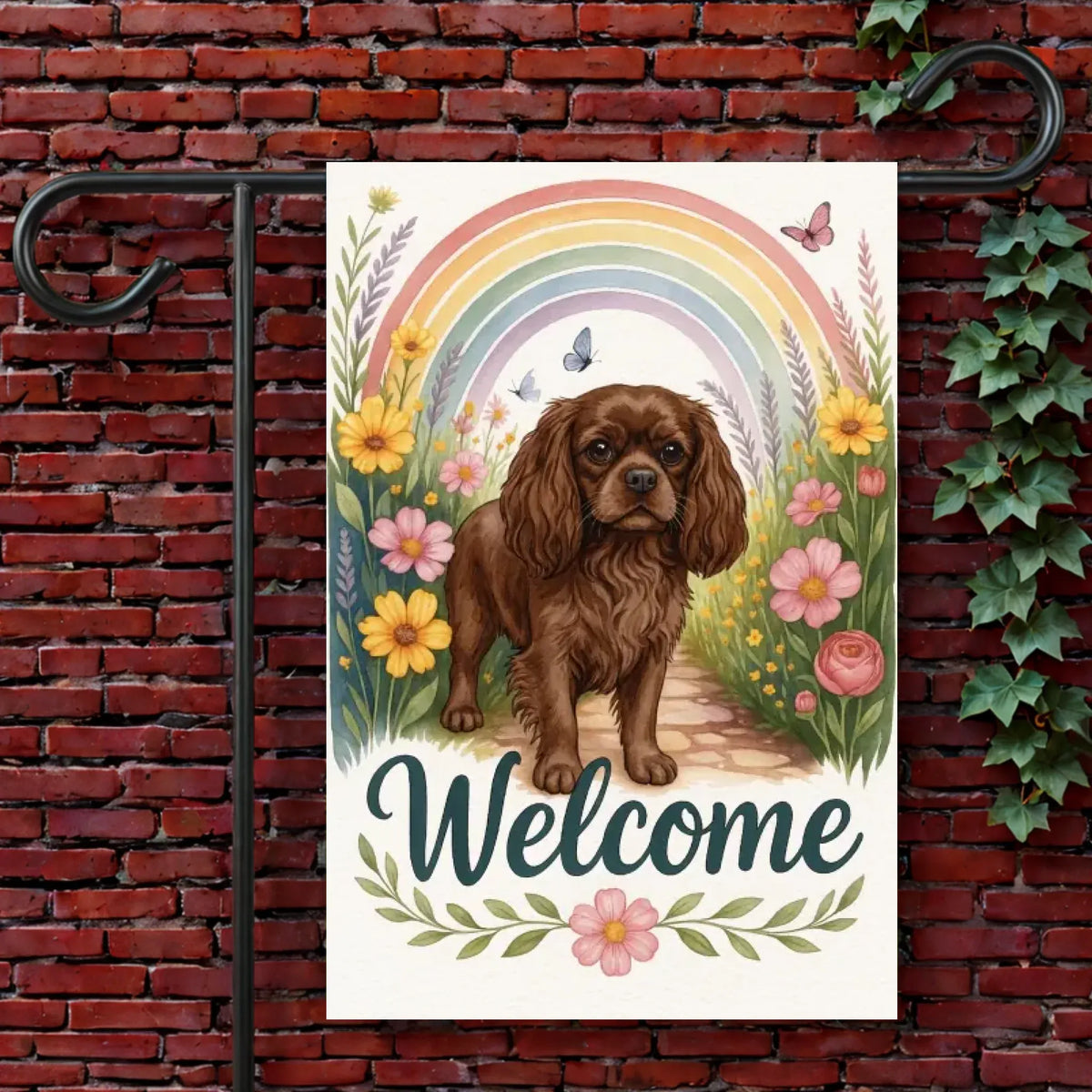 Custom Cavalier Welcome Spring Garden Flag 12'' × 18''