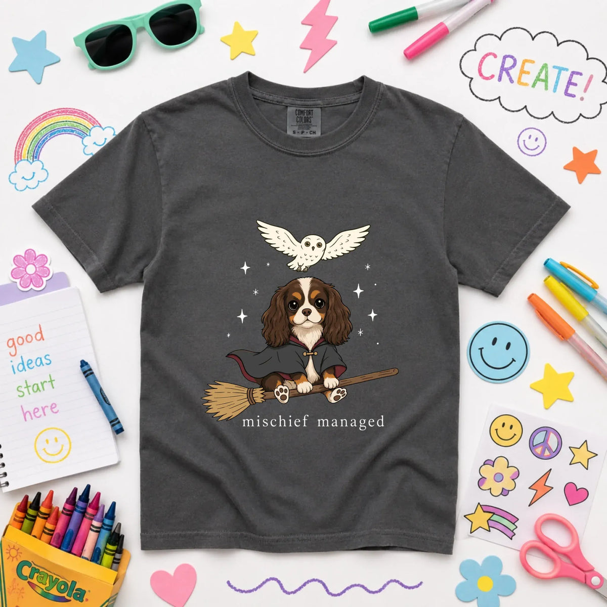 Custom Cavalier YOUTH Halloween Mischief Managed Unisex TShirt Pepper