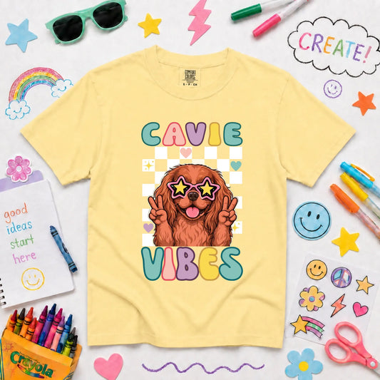 Custom Cavalier YOUTH Retro Vibes Unisex TShirt NEW Youth Midweight Tee Butter