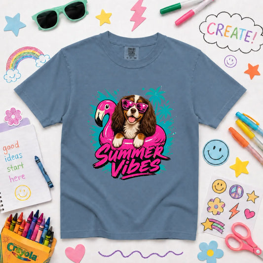 Custom Cavalier YOUTH Summer Vibes Unisex Tshirt NEW Youth Midweight Tee Blue Jean