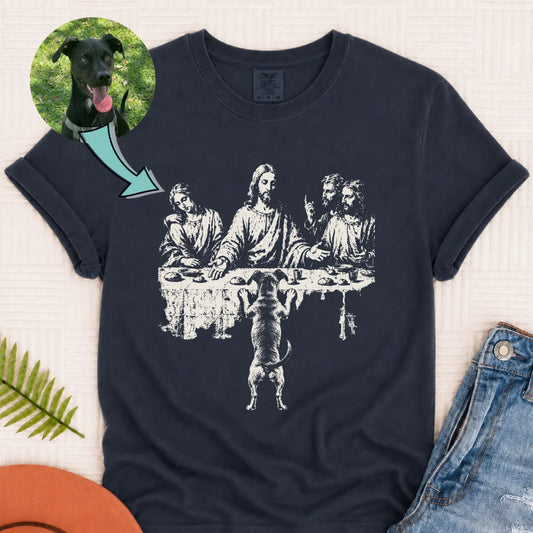 Custom Dog Last Supper Art Unisex TShirt Navy