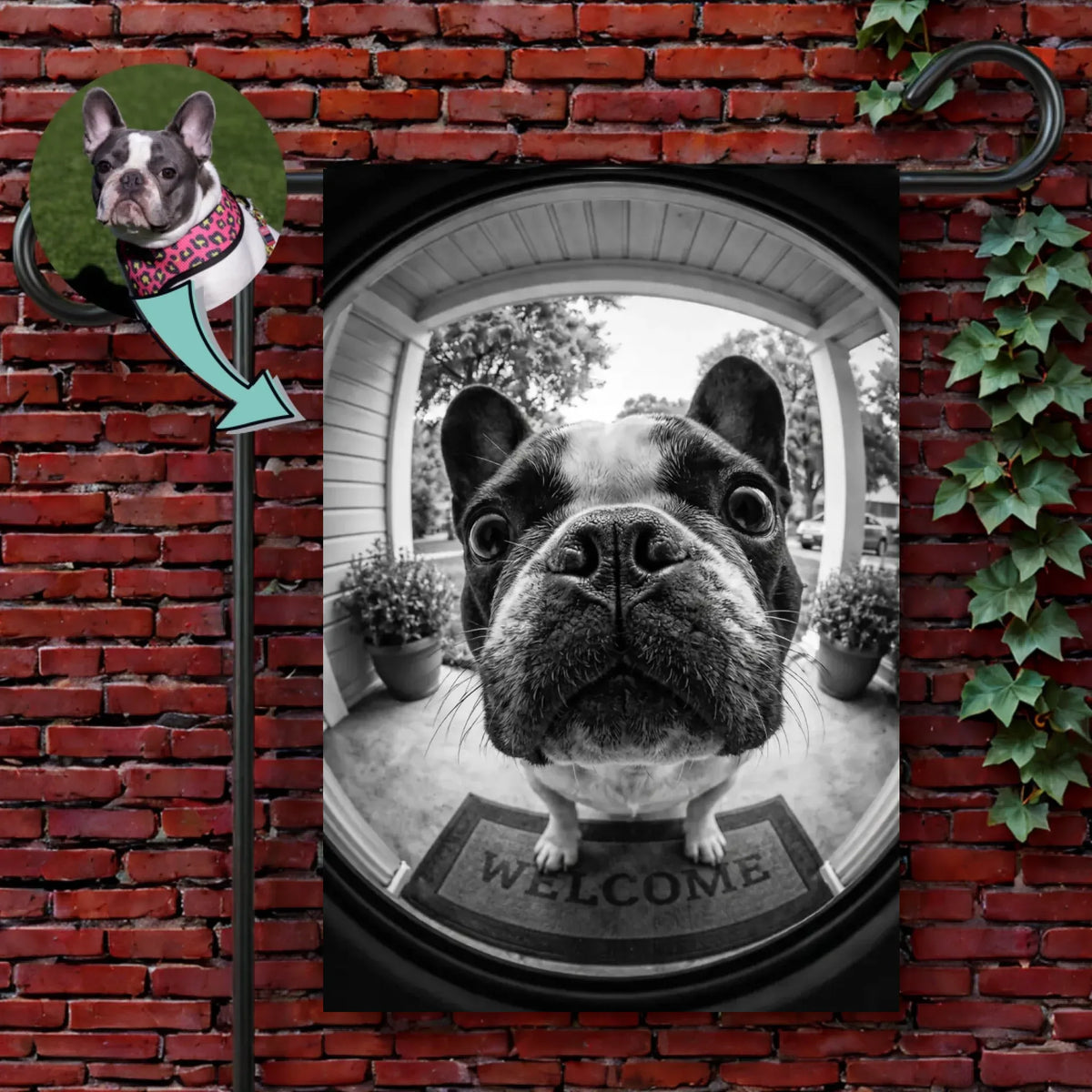 Custom Dog Photo Funny Doorbell Yard Flag 12'' × 18''