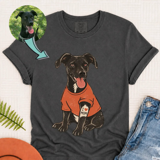 Custom Dog Photo I Heart Mom Tattoo Unisex Tshirt Pepper