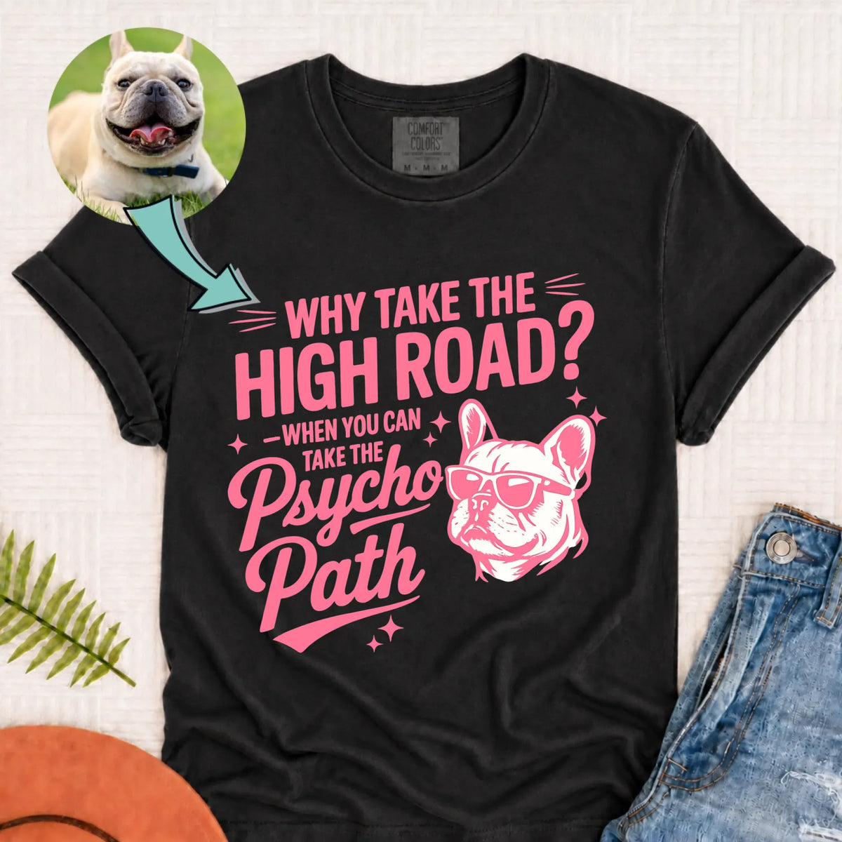 Custom Dog Portrait Pyscho Path Unisex Tshirt Graphite