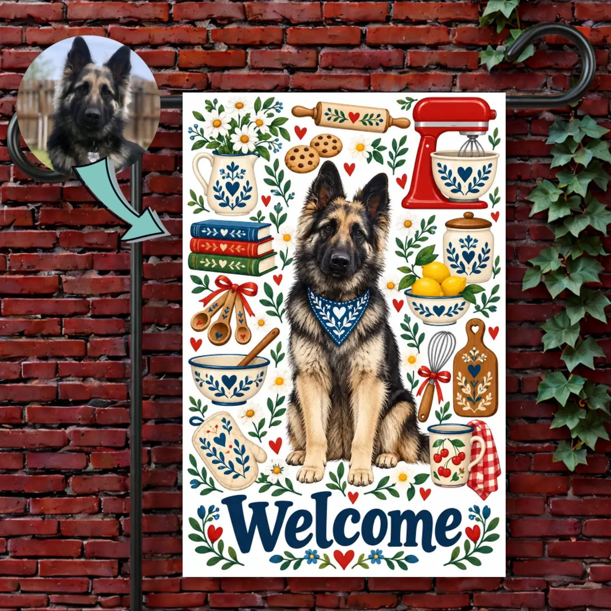 Custom Dog Scandinavian Kitchen Welcome Garden Flag 12'' × 18''