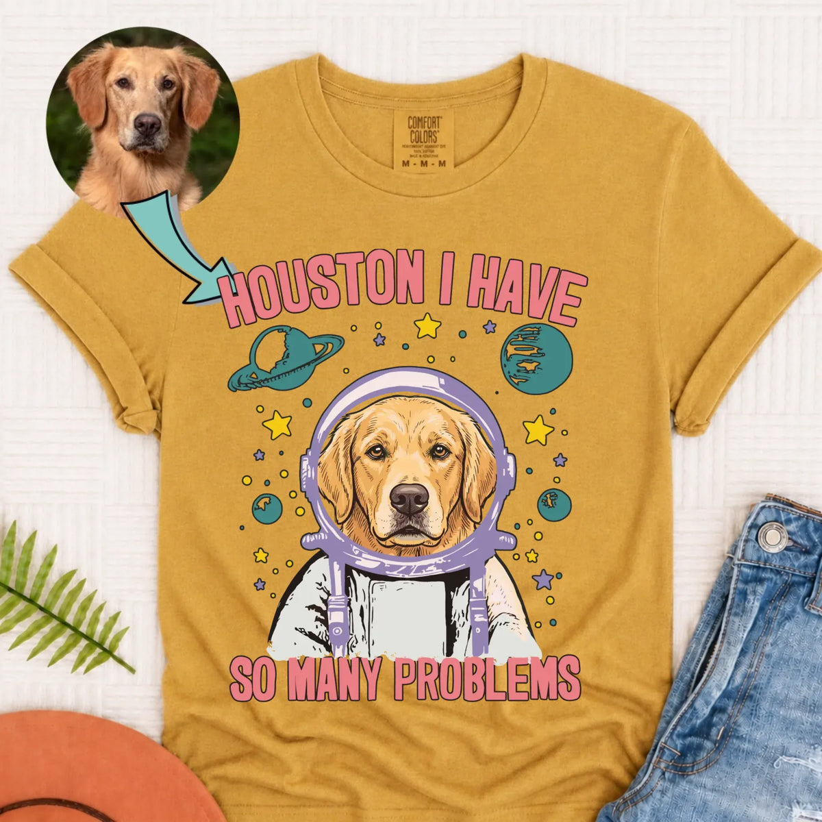 Custom Dog Space Houston Unisex Tshirt Mustard