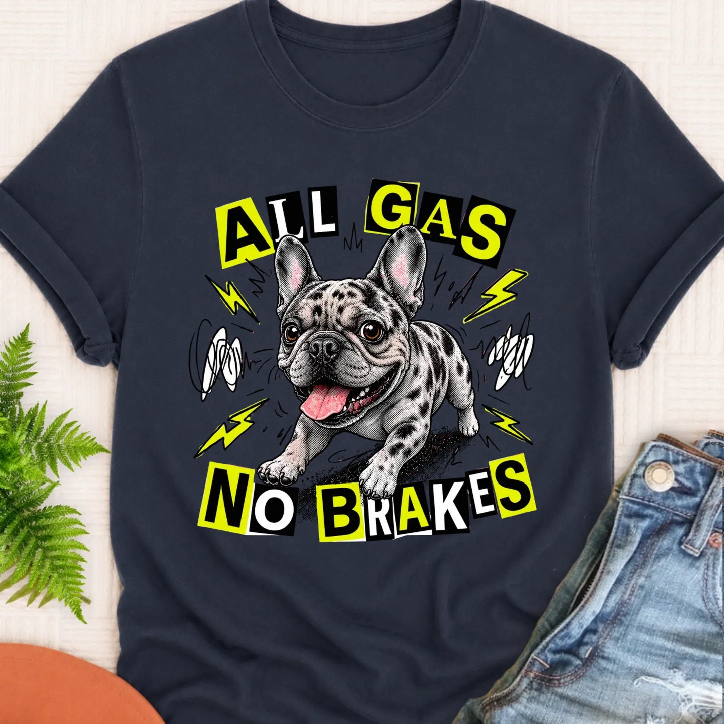 T-Shirt Navy / S Custom Fawn Frenchie Punk All Gas Unisex TShirt