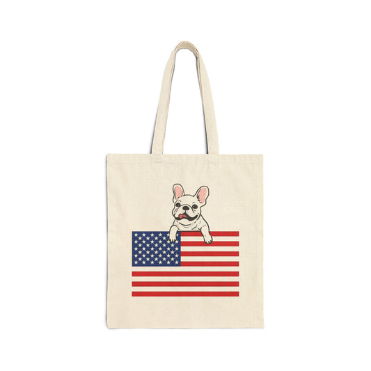Custom Flag White Frenchie USA Tote Bag