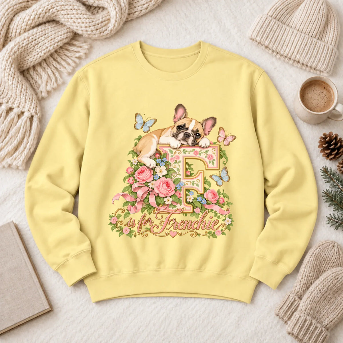 Customizer 1466 LW Sweatshirt Light / Butter / S Custom French Bulldog Alphabet Garden Unisex Sweatshirt