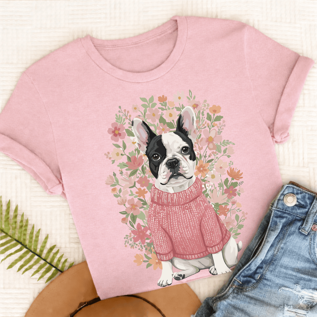 Custom French Bulldog Bouquet Flowers Unisex Tshirt Blossom