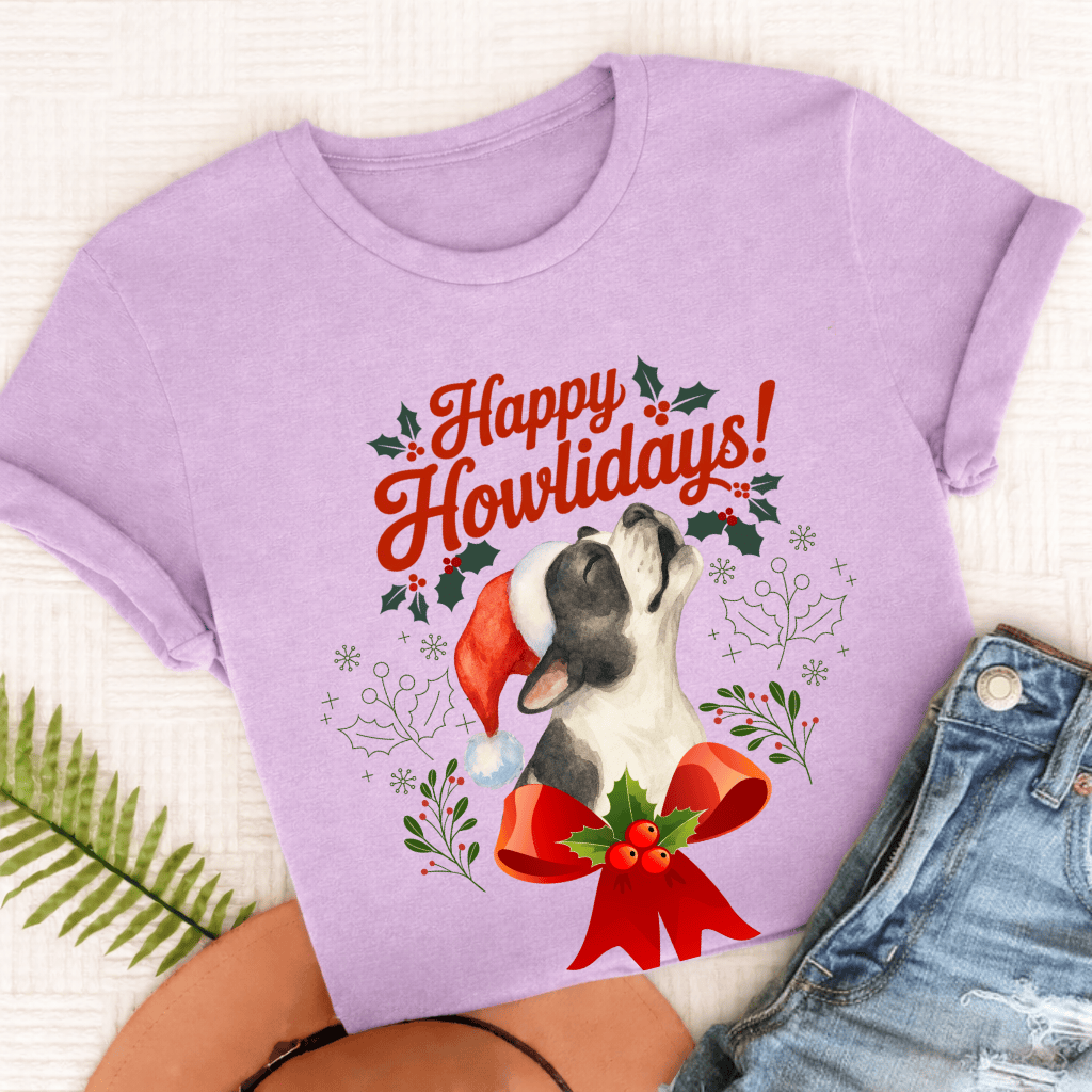 Custom French Bulldog Howlidays Unisex TShirt Orchid