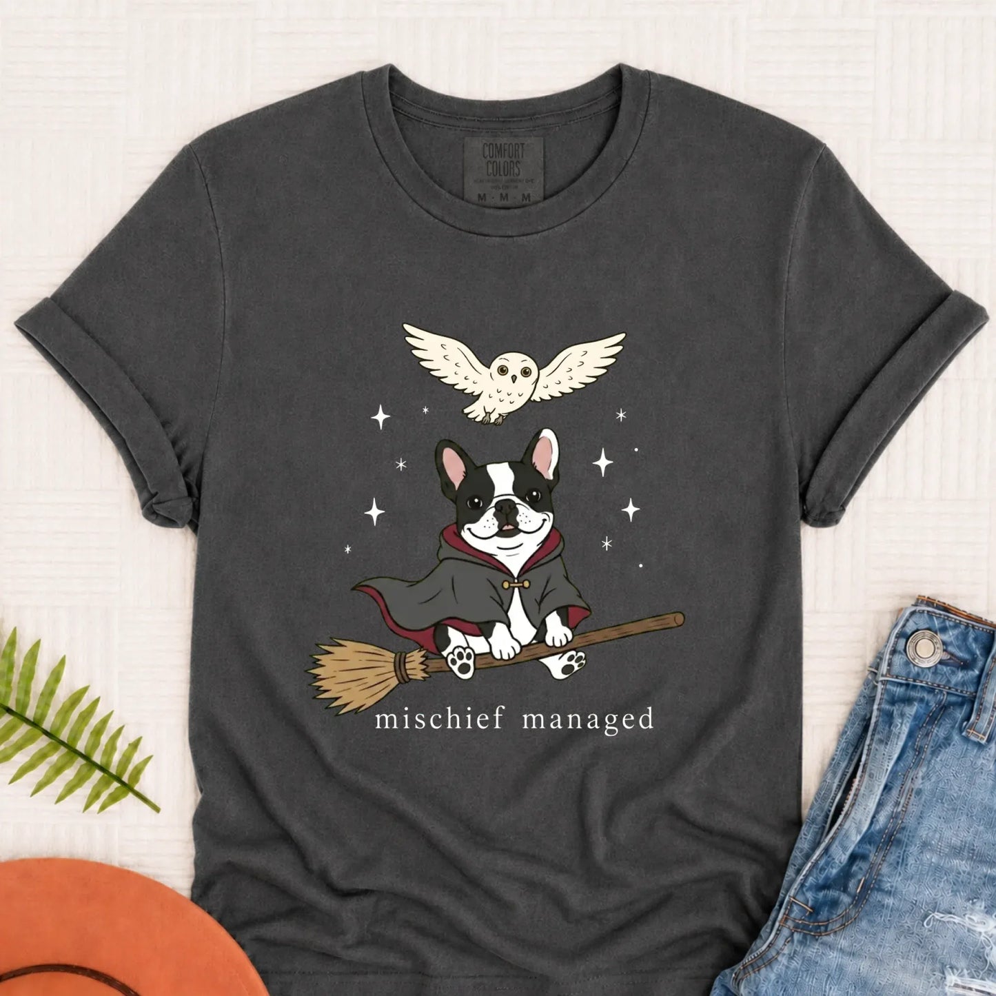 Custom French Bulldog Mischief Managed Unisex TShirt Pepper