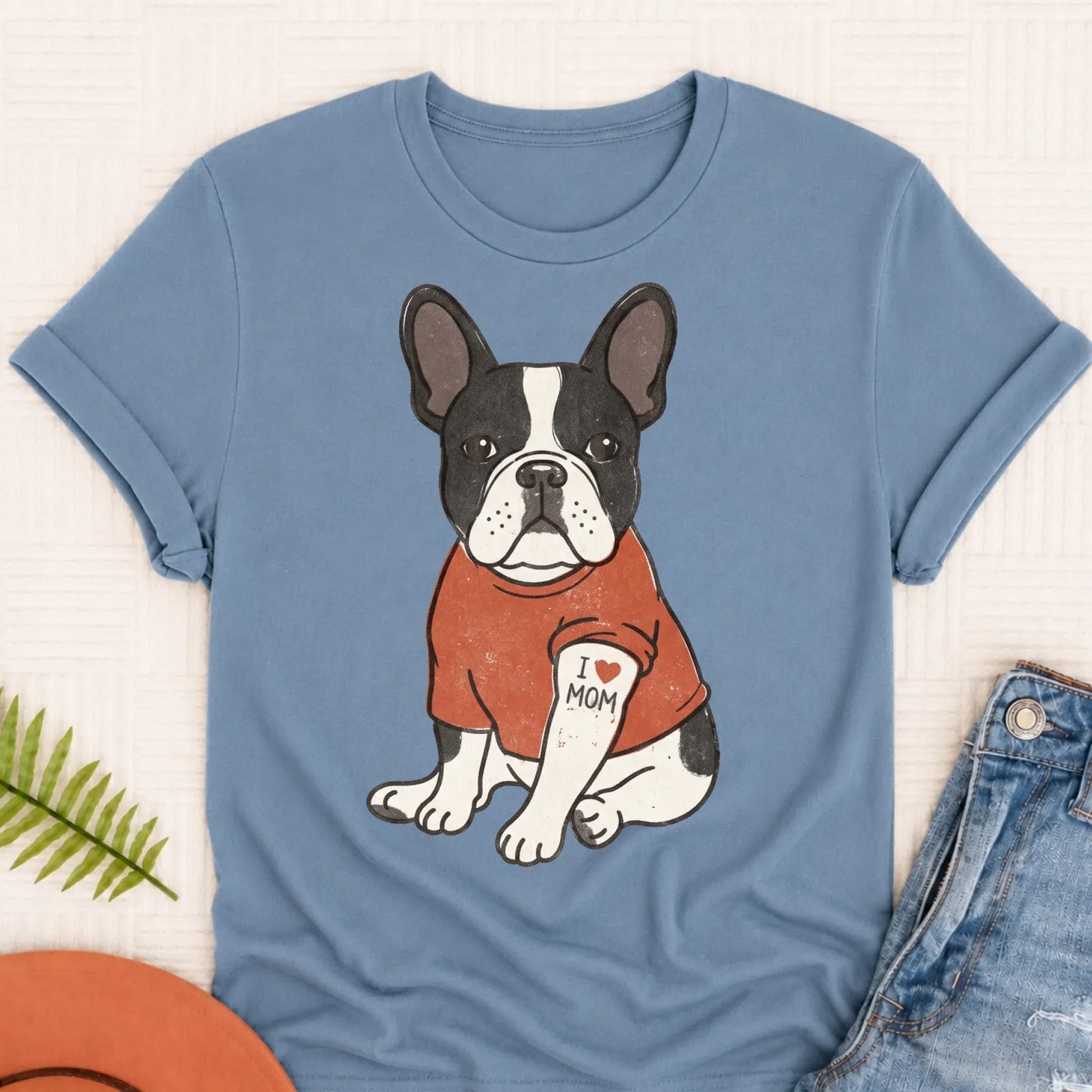 Custom French Bulldog Mom Tattoo Unisex TShirt Blue Jean