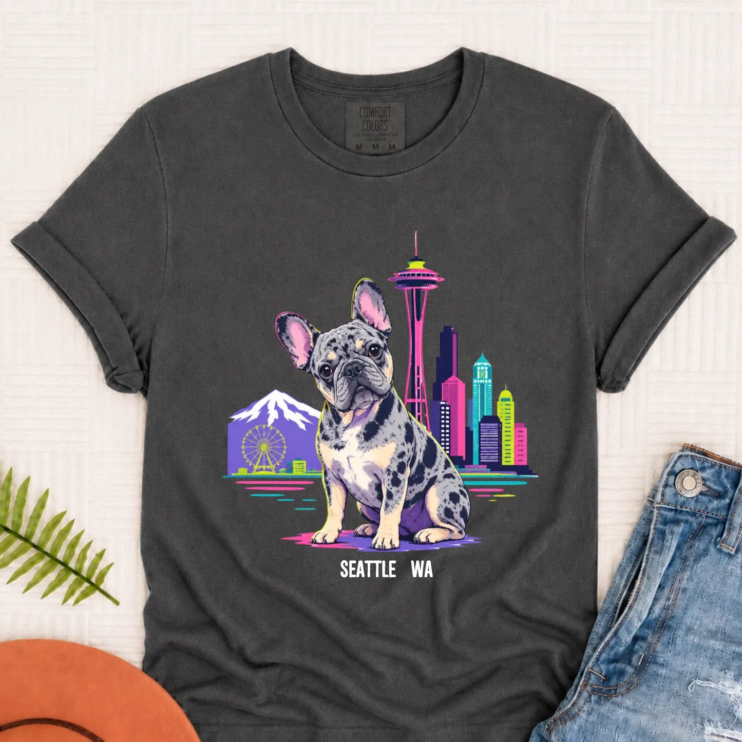 Custom French Bulldog Seattle Travel Unisex Tshirt Pepper