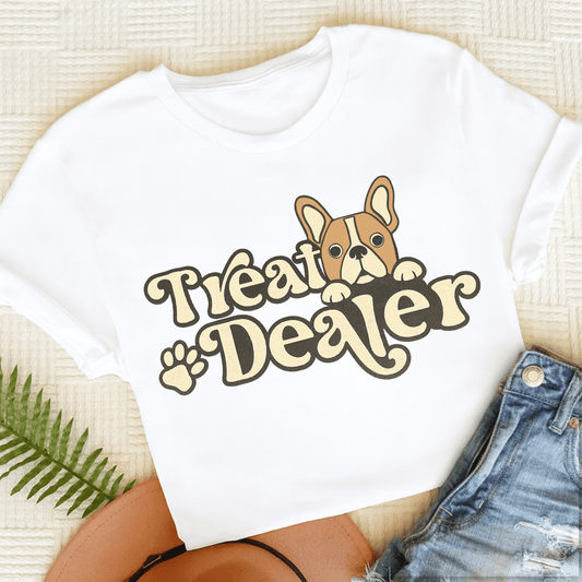 Custom French Bulldog Treat Dealer Unisex TShirt White