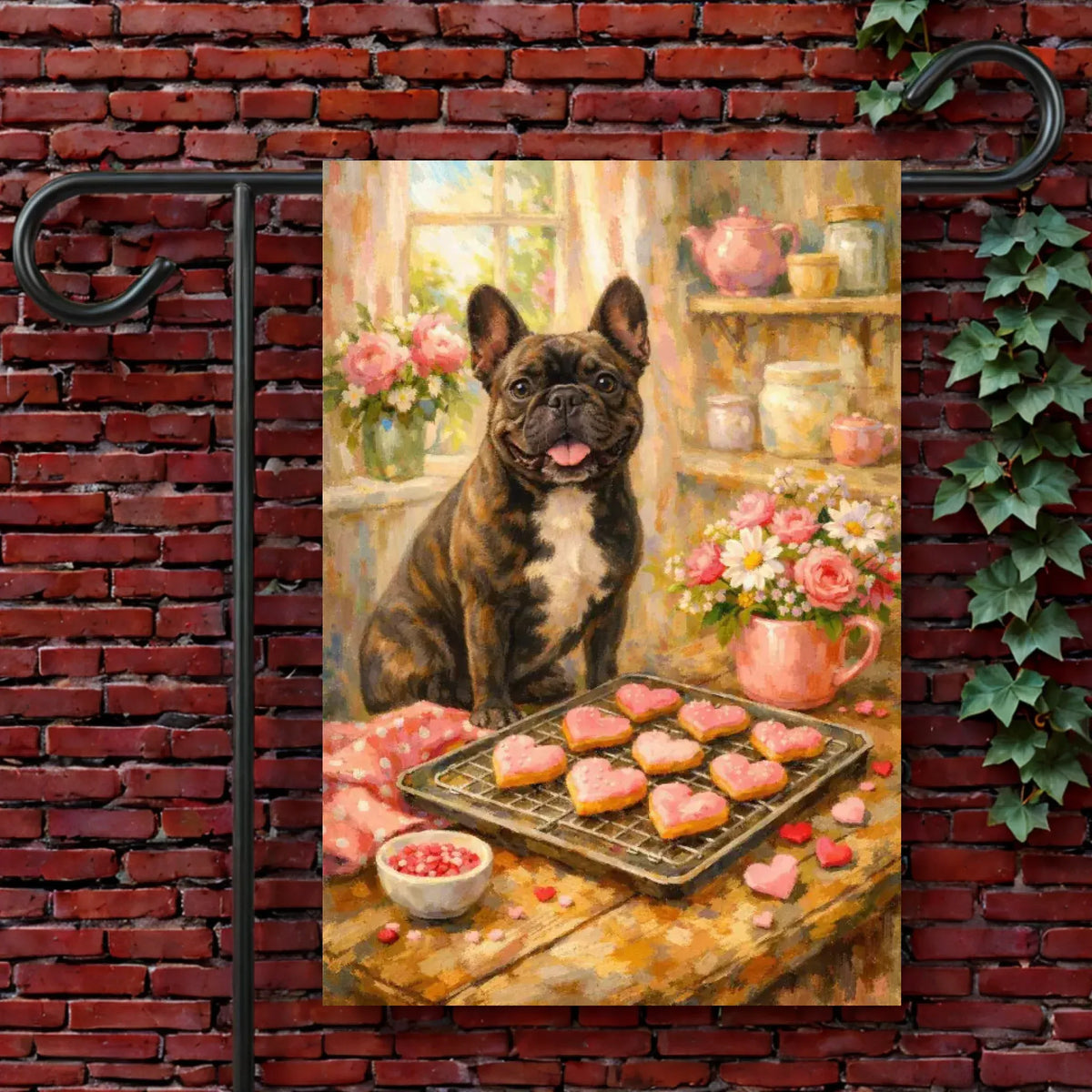 Customizer Garden & House Banner / Default / 12'' × 18'' Custom French Bulldog Valentine’s Day Garden Yard Flag