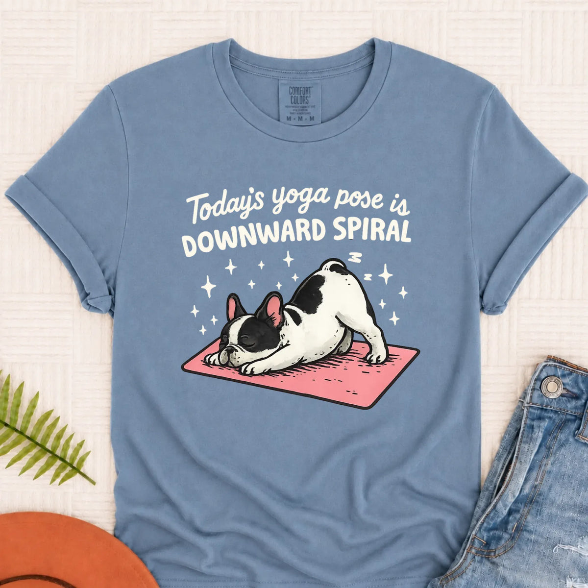 Custom French Bulldog Yoga Pose Unisex TShirt Blue Jean