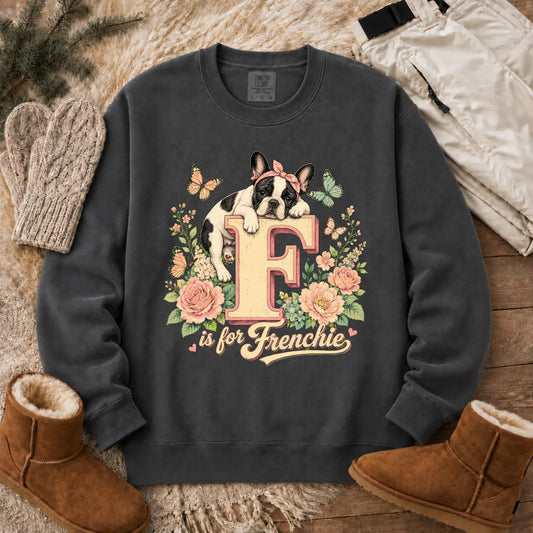 Custom Frenchie Alphabet Floral Unisex Sweatshirt Pepper