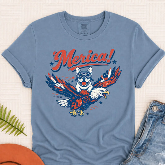 Custom Frenchie America Eagle Unisex TShirt Blue Jean