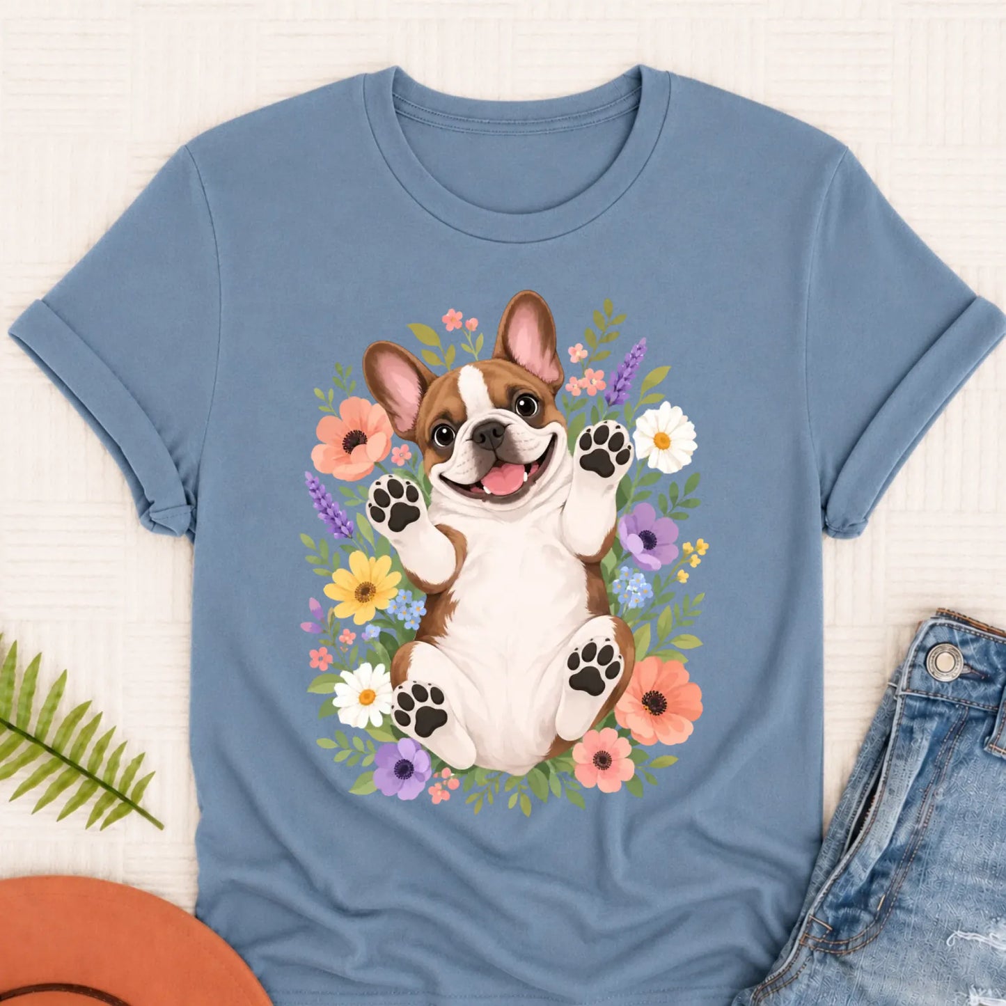 Custom Frenchie Belly Rubs Garden Unisext Tshirt Blue Jean
